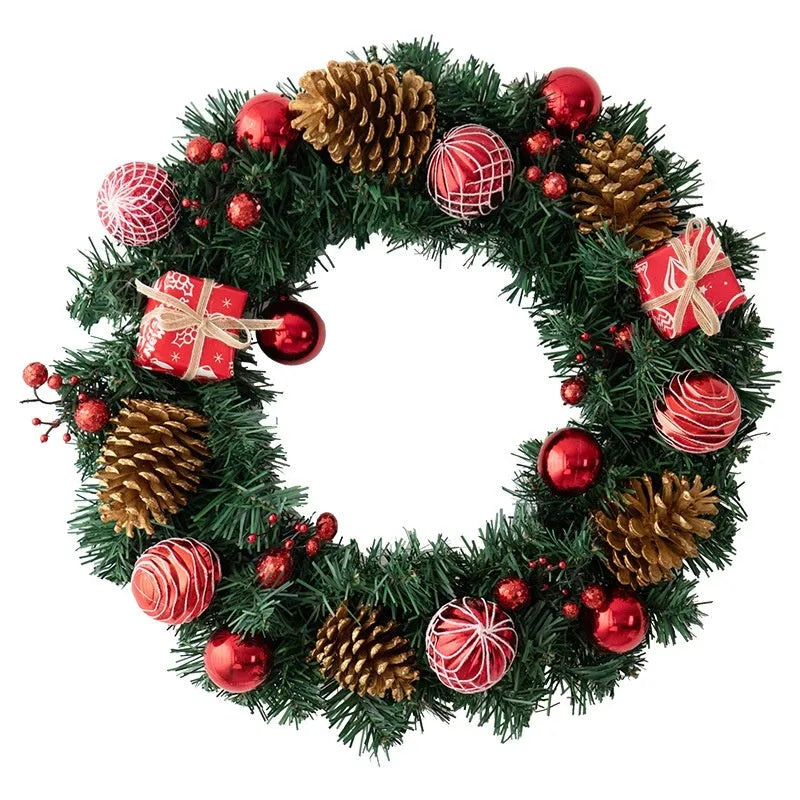 Christmas hanging vine ring wreath with red or golden gift bag, PVC decorative door hanging in 25cm, 35cm or 45cm