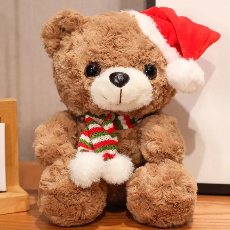25cm brown plush bear Christmas decoration with net pocket packaging