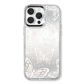 Transparent iPhone 15 Pro Max case with integrated mirror and bow decoration on back