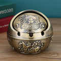 Creative bronze and red copper alloy ashtray with smoke extinguishing slot in various decorative styles.