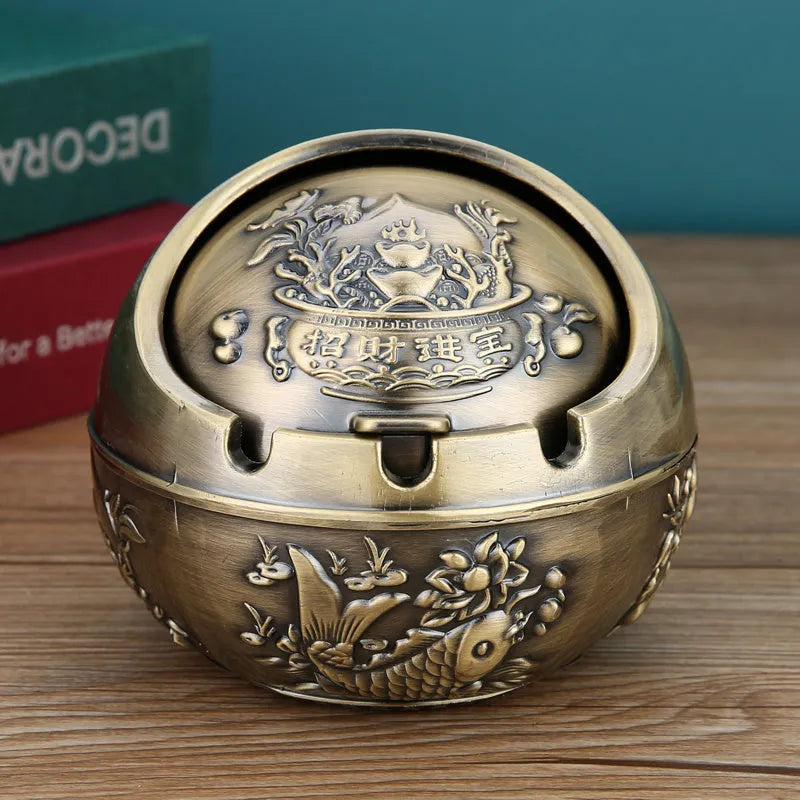 Creative bronze and red copper alloy ashtray with smoke extinguishing slot in various decorative styles.