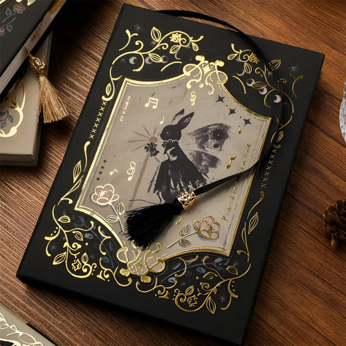THALO A5 retro gothic style notebook showing cover design options on a wooden table.