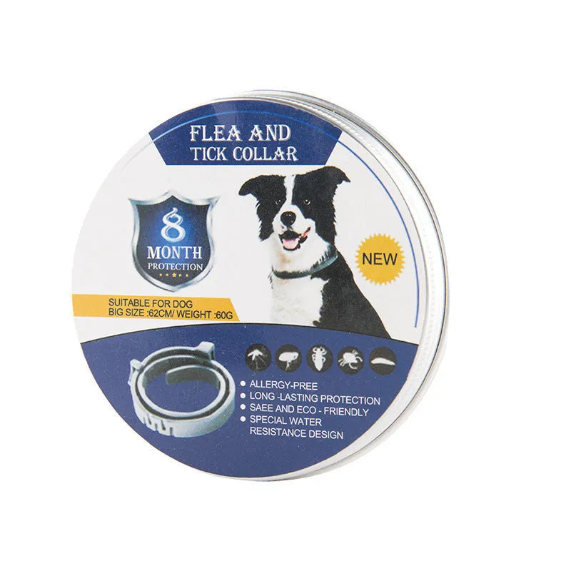 Adjustable pet flea collar for cat or dog, natural plant extracts, waterproof, 8 months protection, TPR silica gel