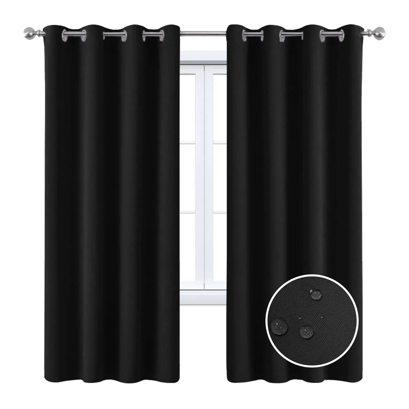 Full blackout polyester curtain with black lining, perforated top, beige colour, lying flat on surface