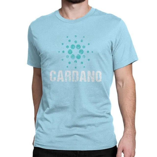 Cardano Ada logo vintage t-shirt for men, super slim cotton high collar top in black