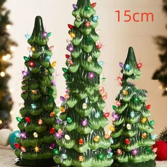 A resin Christmas tree light decoration in European style, showing coloured light option.