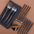 12-piece makeup brush set with wooden handles in a PU carry case including powder foundation brush