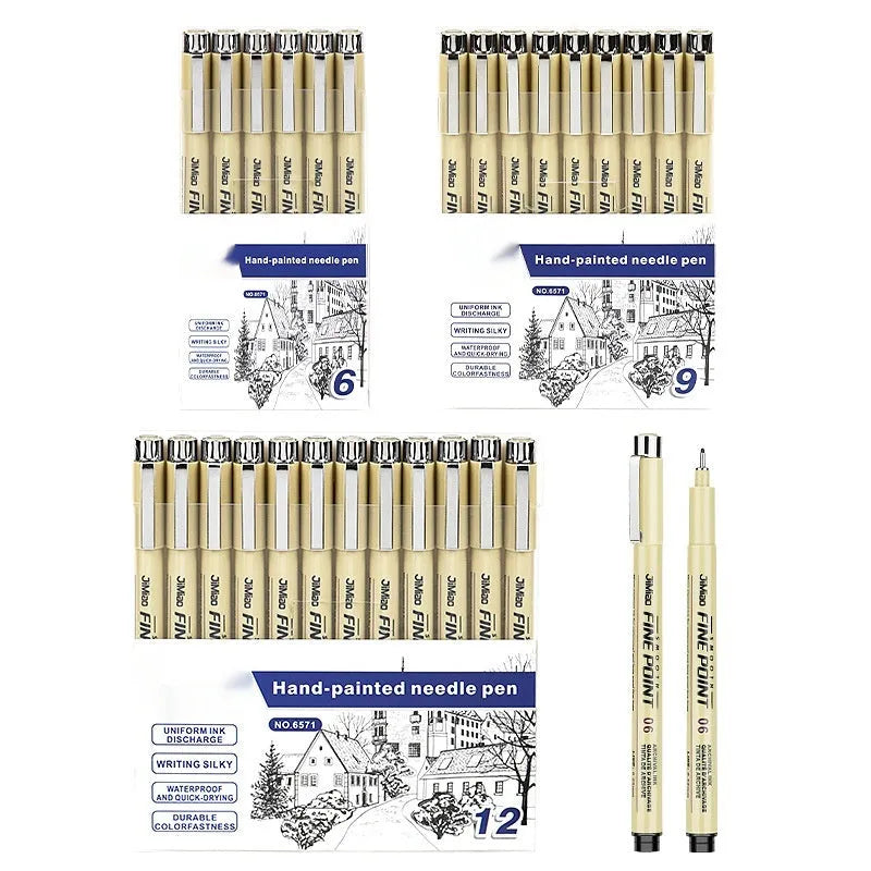 Technical drawing pen with needle mechanism for architectural drafting and waterproof artwork