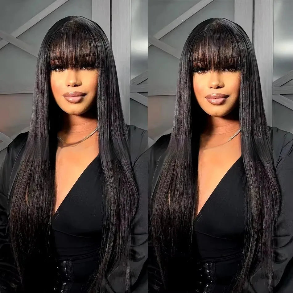 Women's natural colour full lace human hair wig on a stand, showing long length and full lace cap.