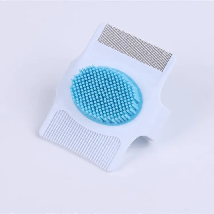 Blue multifunctional pet grooming comb with floating hair removal mechanism for dogs