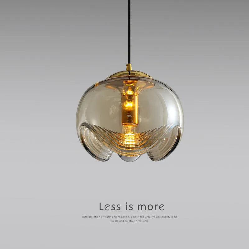 Modern minimalist glass chandelier bedside lamp with 250mm diameter in transparent, amber, or smoky grey light colour options