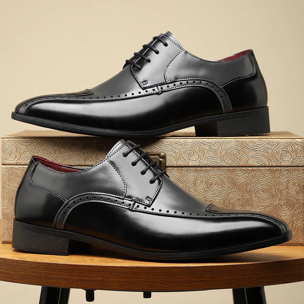 Men's leather shoes in three colours with stitching detail on artificial PU upper and leather toe cap