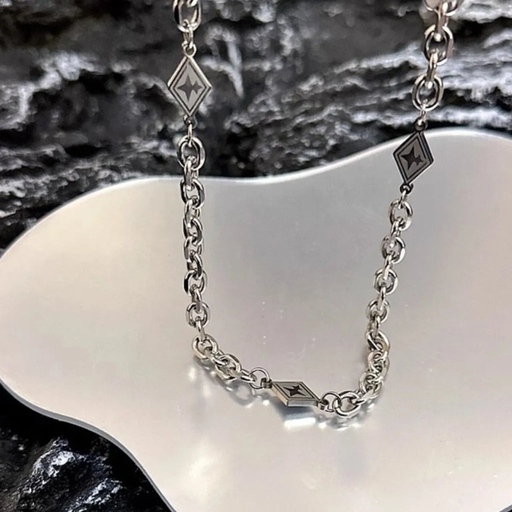 Men's titanium steel diamond pendant necklace on Cuban link chain