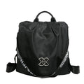 Women's black travel backpack with contrast stitching, large capacity, and three-dimensional outer pocket