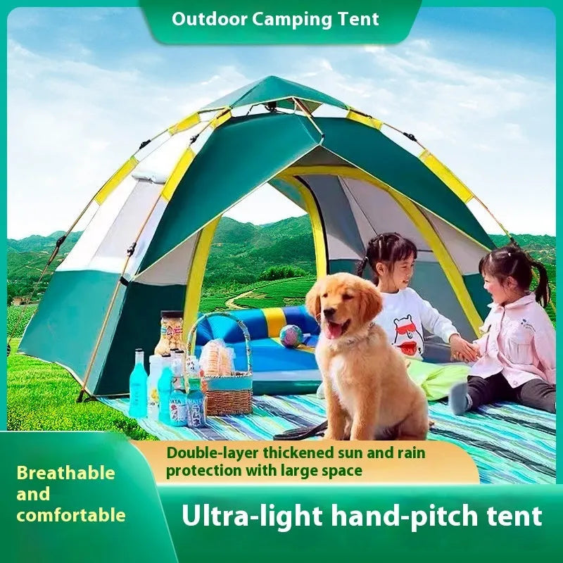 Automatic outdoor camping tent 3-4 person dark green with rain and sun protection