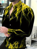 Men's Hawaiian style long sleeve shirt with floral pattern in loose fit cardigan design