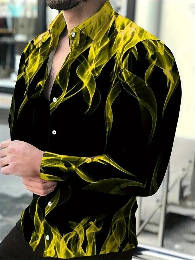 Men's Hawaiian style long sleeve shirt with floral pattern in loose fit cardigan design
