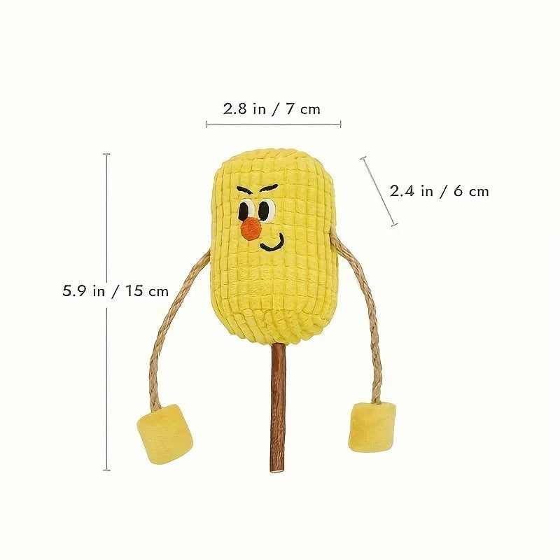 Natural wood corn cob shaped cat chew toy for dental health, measuring 15cm long with textured surface