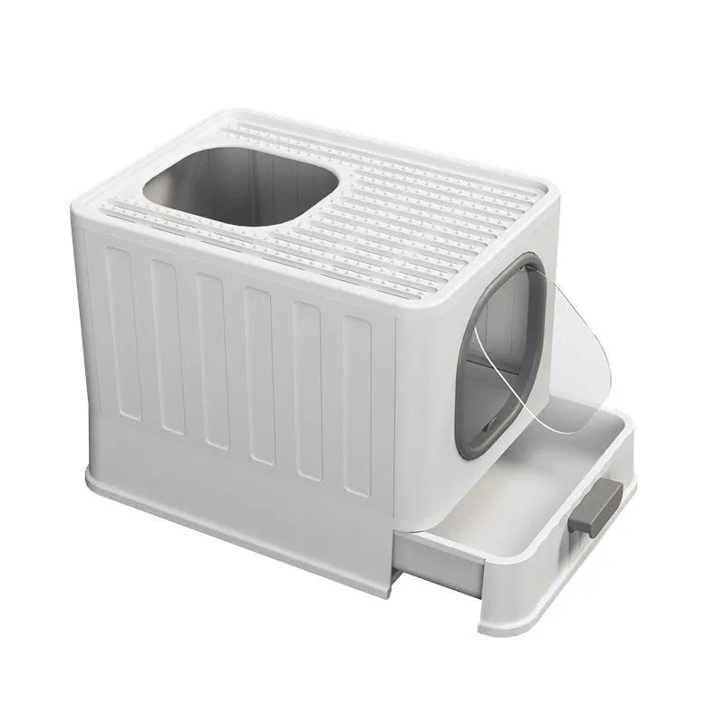 Fully enclosed PP plastic folding cat litter box in Avocado Green, 51x38x39cm