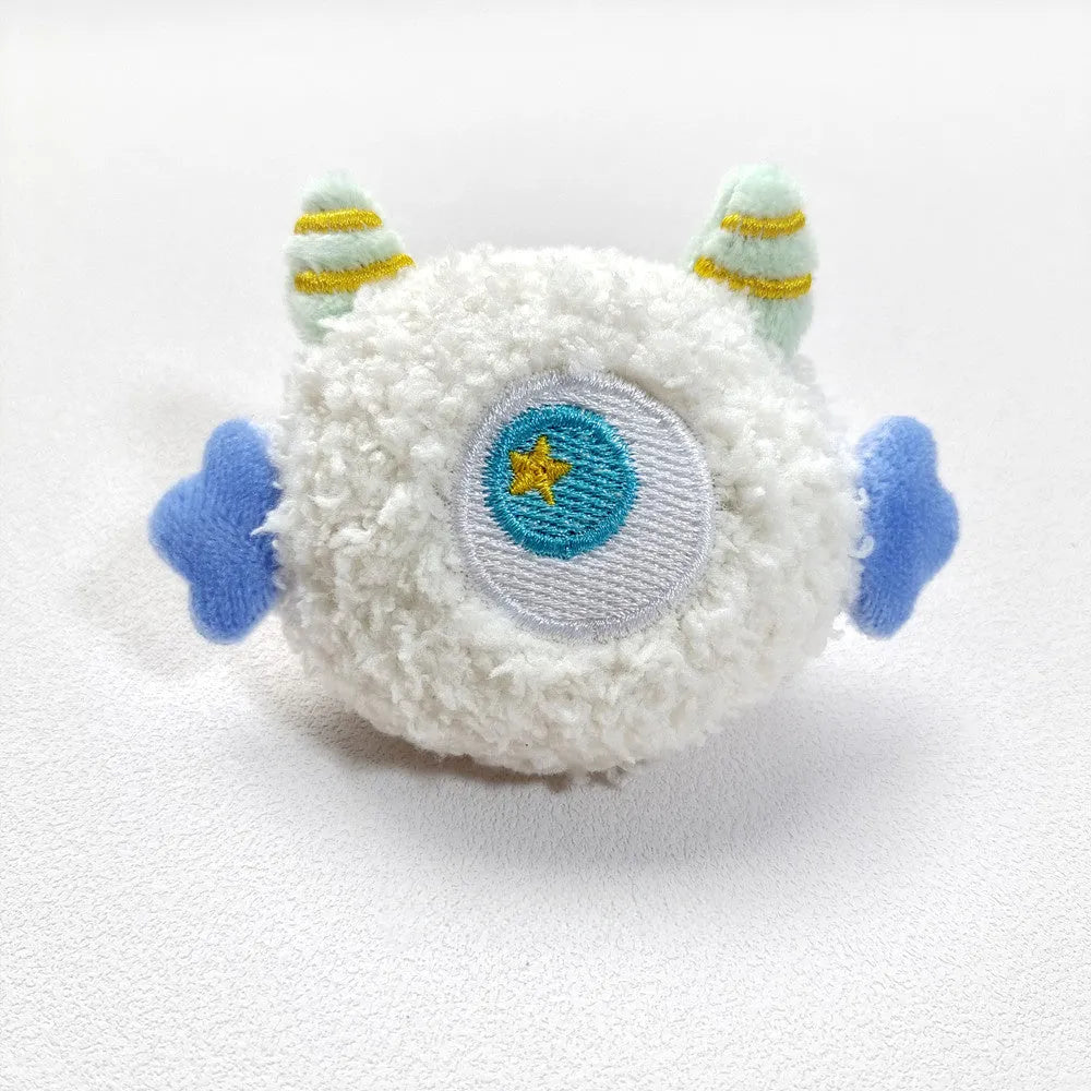 Cartoon-shaped plush dog chew toy with big eyes in multiple colour options
