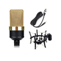Condenser microphone with cardioid pattern in black gold or champagne gold colour with cable and stand