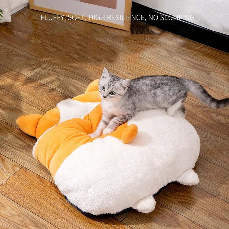 Orange semi-closed cat sleeping bag bed with warm winter design measuring 65x53x12cm