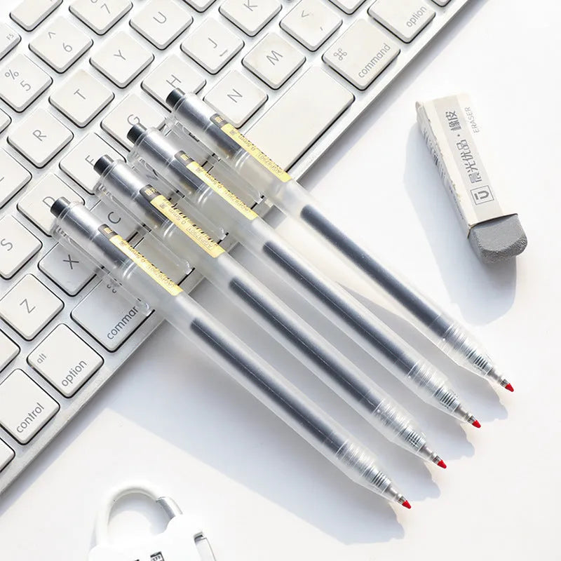 Set of twelve black retractable gel pens with frosted barrels and 0.5mm tips, plus two spare refills
