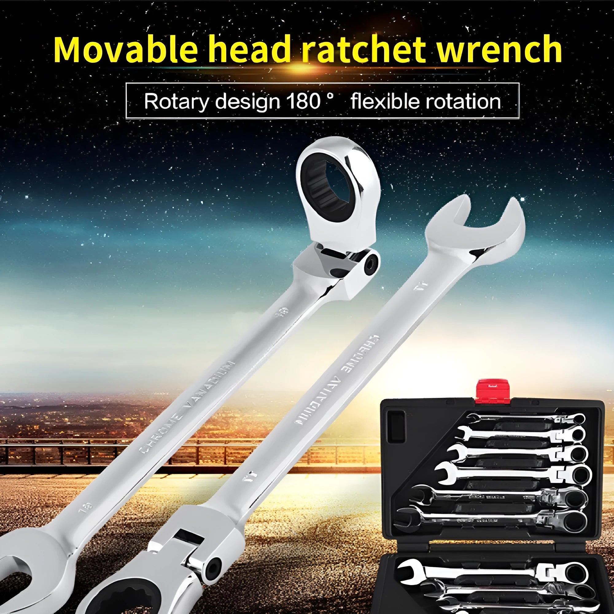 12-piece dual-purpose ratchet wrench set metric 8-19mm with nickel-plated 40CR steel movable and fixed heads