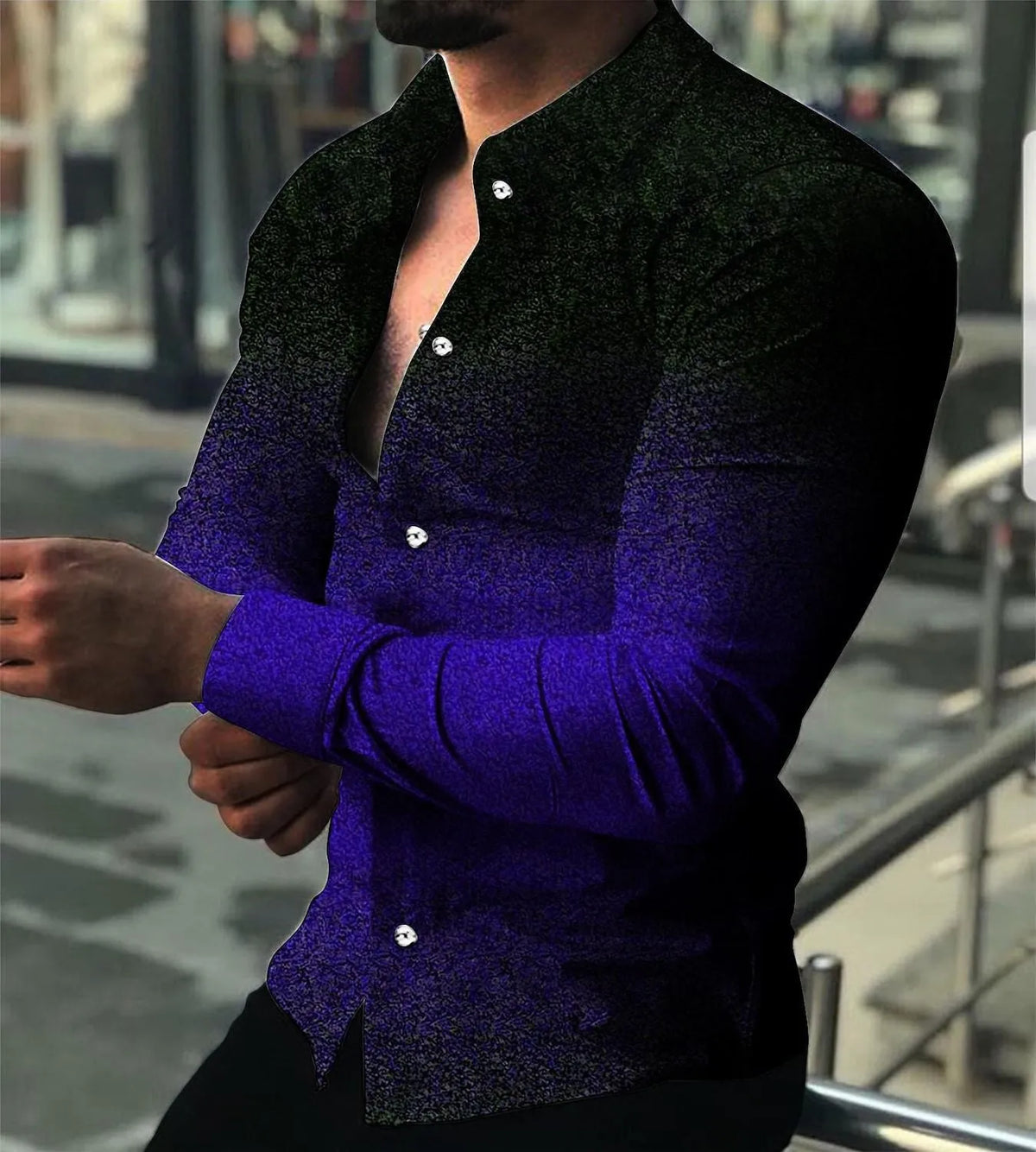 Men's slim fit long sleeve cardigan with gradient pattern in red, yellow, green, purple or blue, sizes S to XXXL