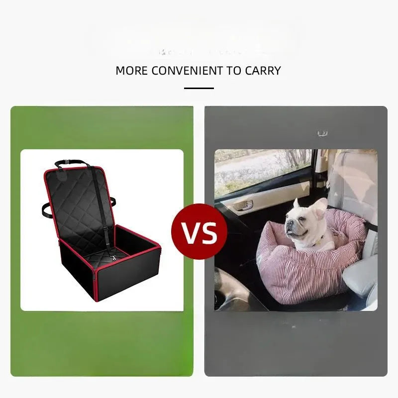 Black non-slip dog car pad placed on a vehicle's front passenger seat