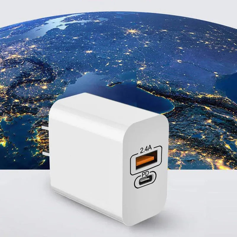 Travel charger for Android phones with fast charge PD interface and international plug options