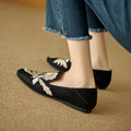 Women's embroidery low-cut flat pumps in retro style with cloth upper and round toe