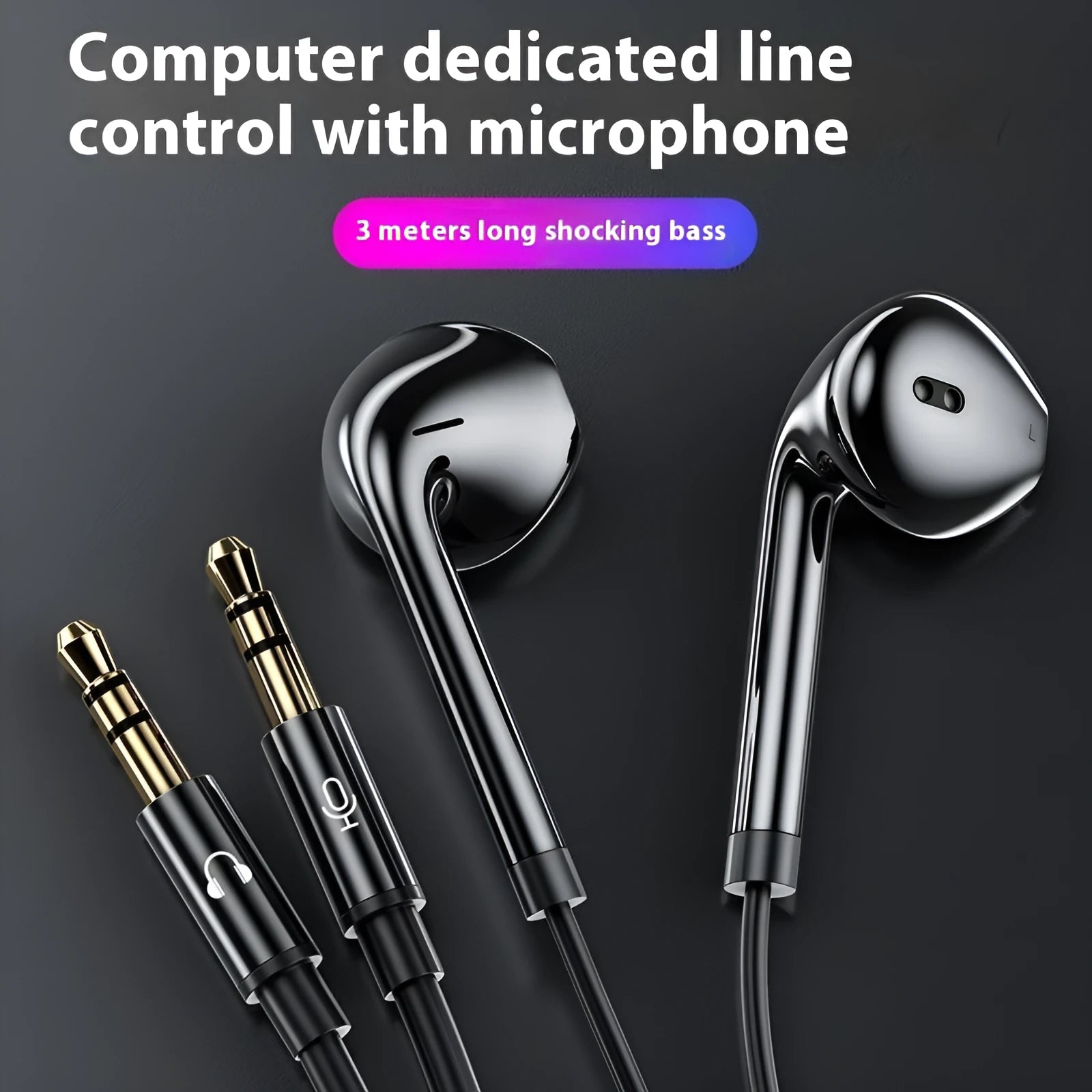 Black wired internet hot anchor headphones with 3-metre long cable and microphone