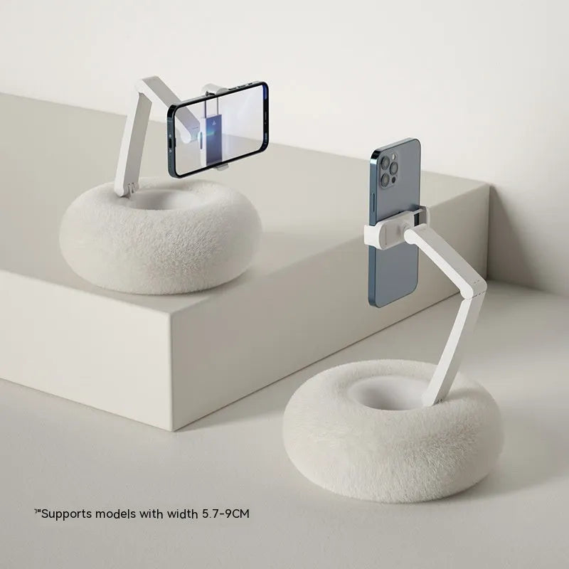 ABS plastic rotating phone and tablet bracket with adjustable clamp and 230mm vertical extension on fabric-covered foam base