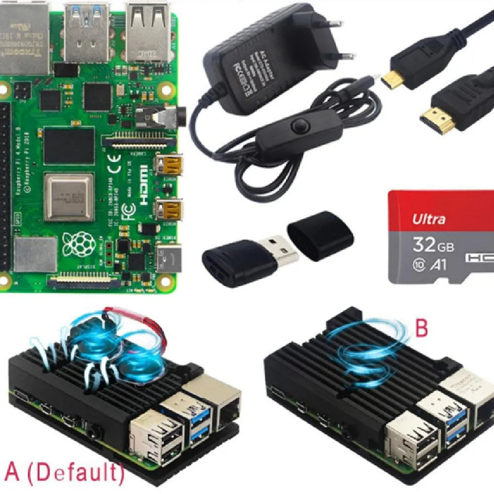 Raspberry Pi 4B onboard development kit with 2GB, 4GB, or 8GB RAM option and EU plug