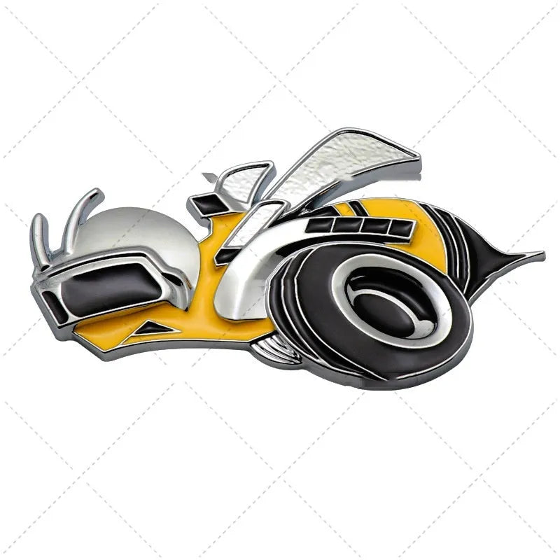 Big Bee zinc alloy car bumper sticker pair in large 11.2 by 6.2 cm size on a vehicle.
