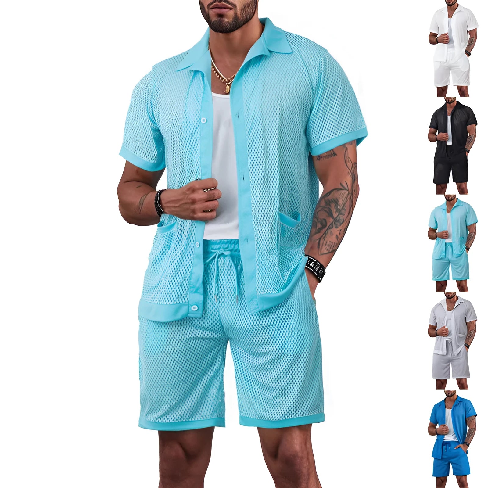 Women's lightweight beach outfit two-piece set with short sleeve cardigan and matching shorts