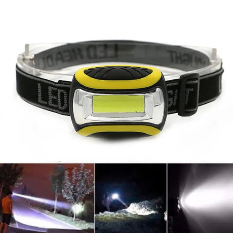 Yellow plastic COB LED headlamp with three-speed adjustment for outdoor use