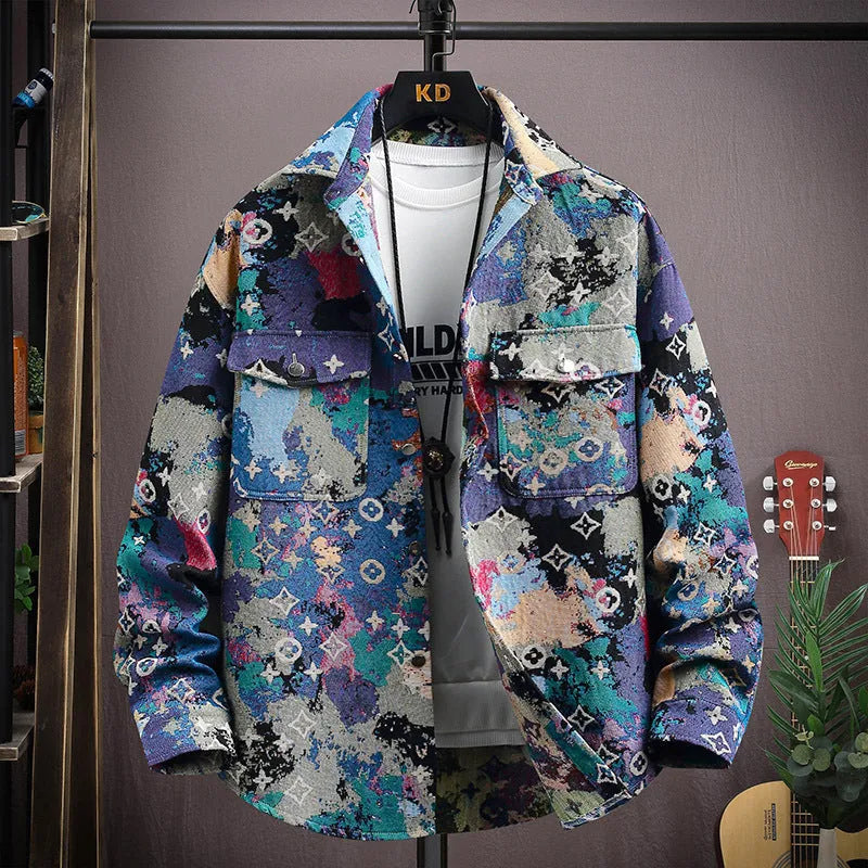 Casual long-sleeve lapel shirt coat in a blue colour with a straight hem.