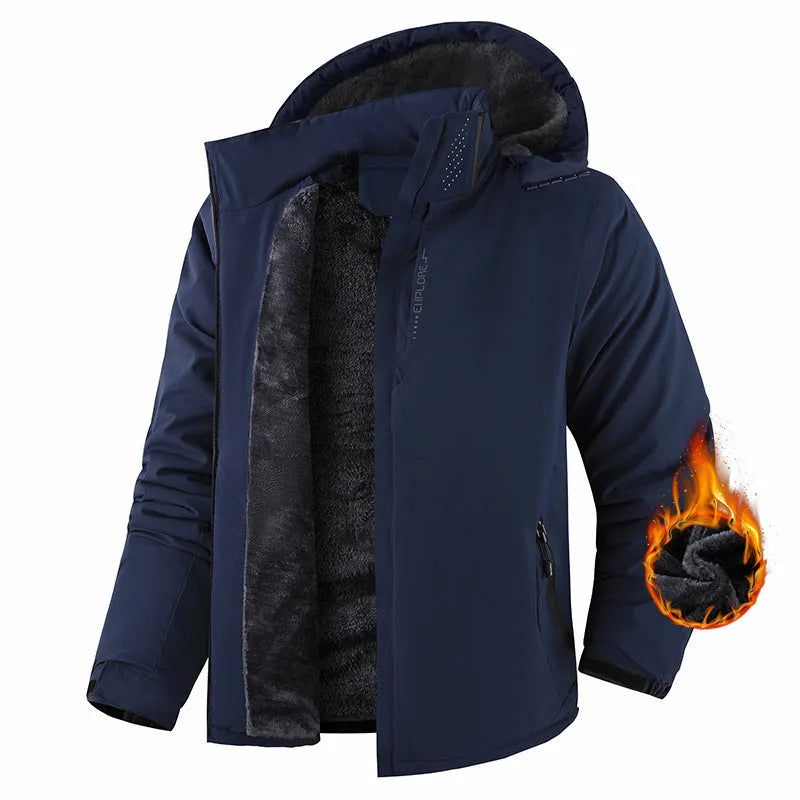 Autumn winter couple outdoor wind coat in dark blue, waterproof and windproof with extended sizes L to 9XL