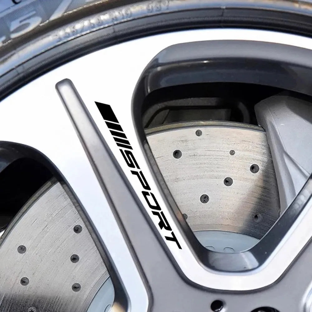 Sports mode hollow design car rim sticker in red colour, shown at 10cm by 0.7cm size.