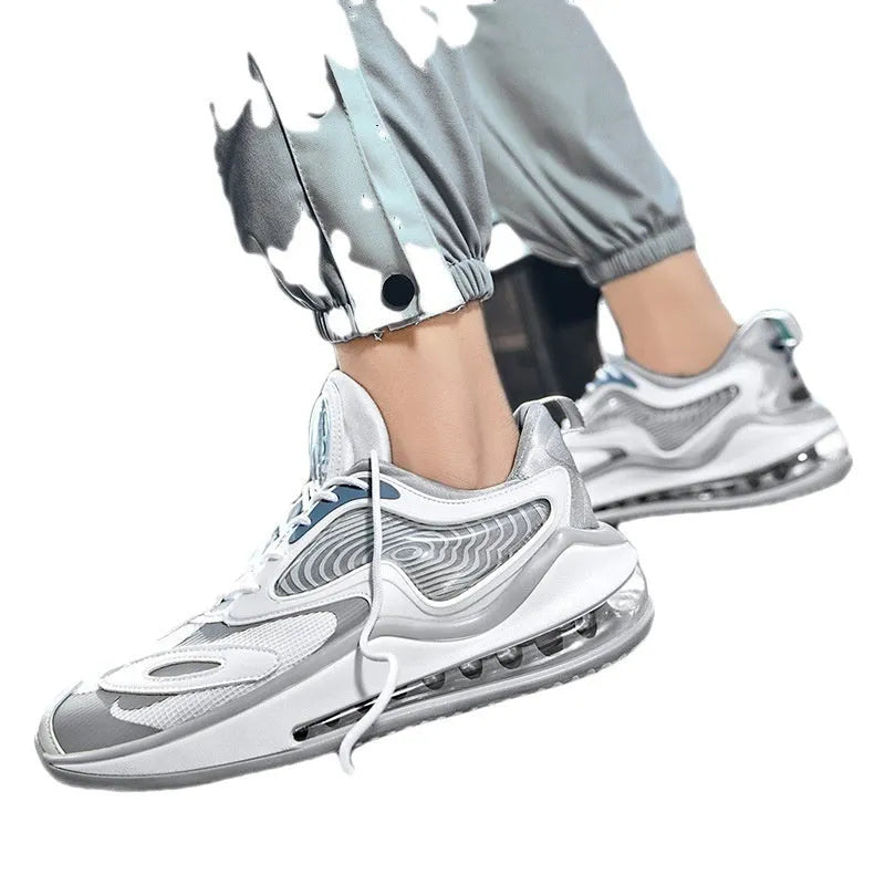 Summer men's air cushion height increasing casual shoes in black and white colour options