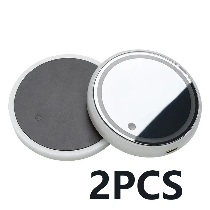 Colourful LED light-up car cup holder coaster showing seven colours, USB cable, and 68mm diameter non-slip surface.