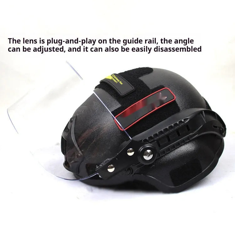Transparent anti-riot tactical helmet with explosion-proof visor in Army Green colour.