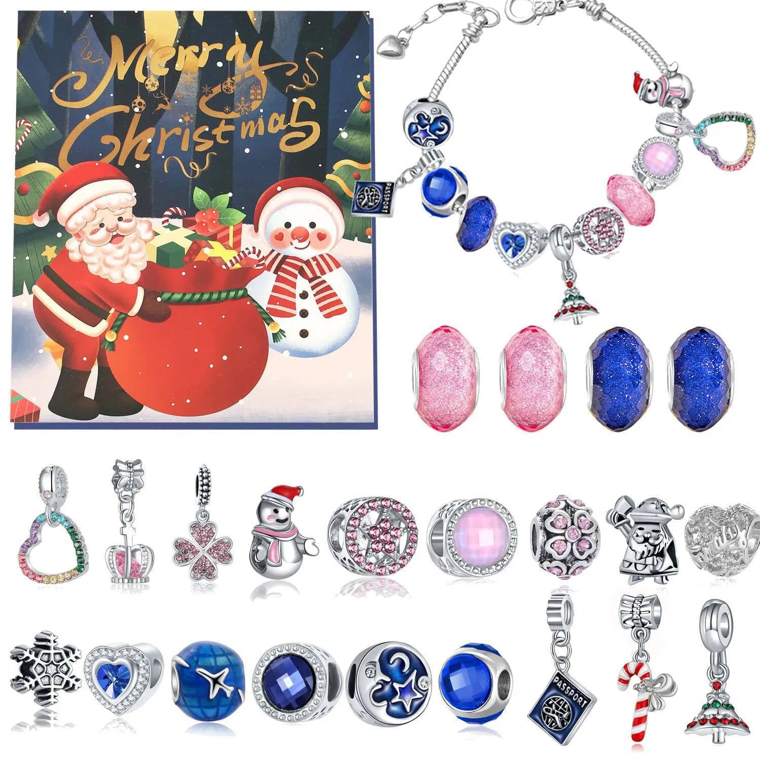 Christmas bead string jewelry gift box with electroplated alloy finish, cartoon style, multiple colour options displayed