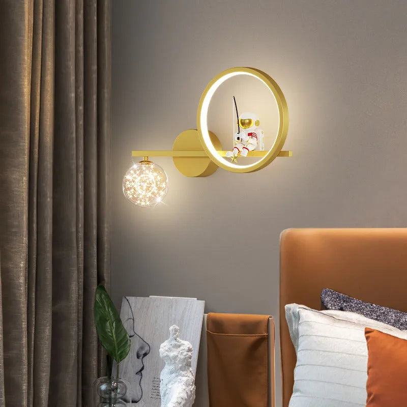 Cartoon astronaut star sky ball bedside lamp in white colour option for children's room