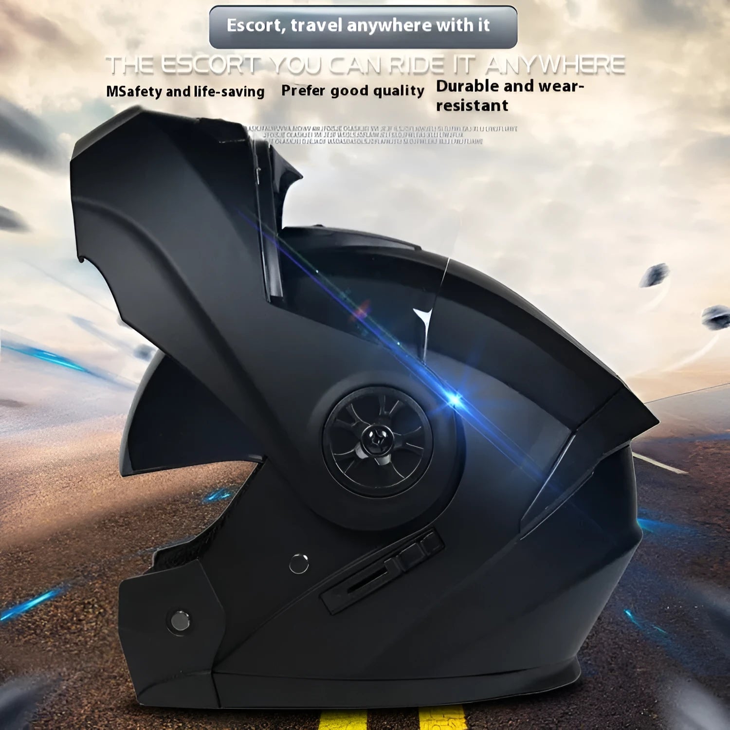 Full face motorcycle helmet in ABS construction with visor, available in matte black and white colour options