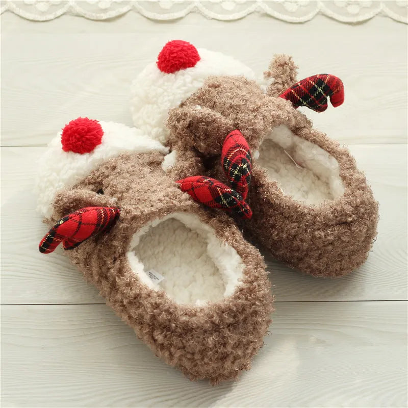 Brown suede flip-flop slippers for women with elk design, anti-slip TPR sole, sizes 35-40