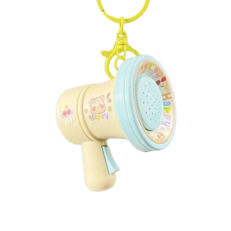 Green cartoon recording horn plastic keychain with integrated ring