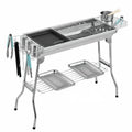 Stainless steel large turnover charcoal barbecue oven with iron grills and safety net.